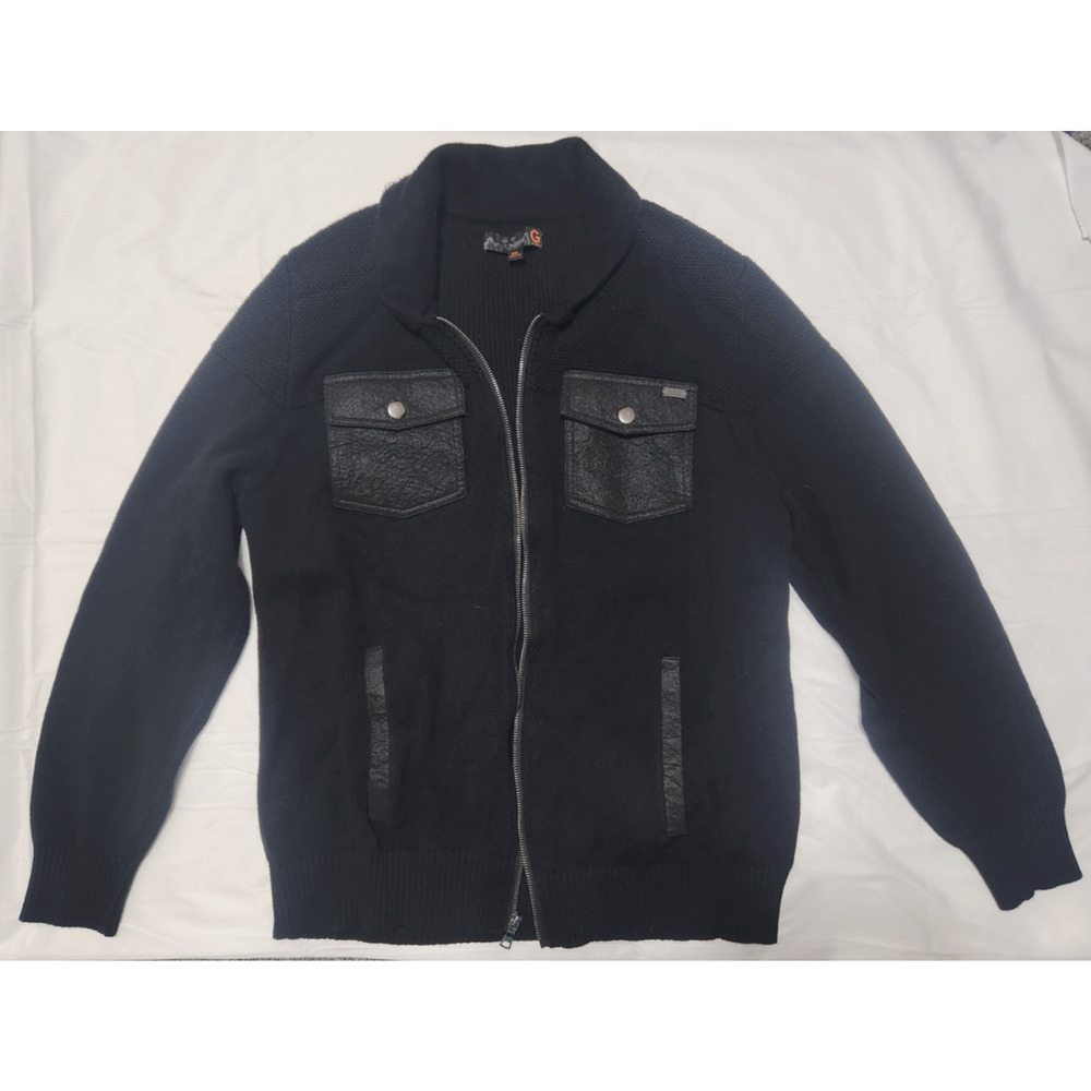 G by Guess Black Sweater Cardigan Size XXL Jacket with Pockets Cotton Zip Up